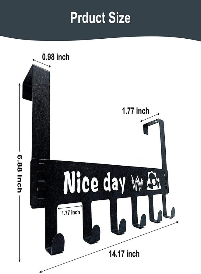 Kotinax Heavy Duty Carbon-Metal Over Door Hook Rack with 6 Hooks, Nice Day Design, Black Metal Door Hanger for Clothes and Accessories, Pack of 2 - Image 4
